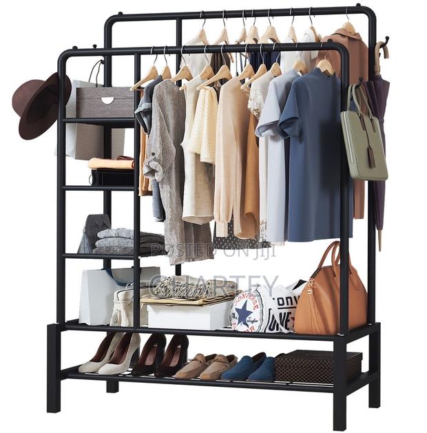 Clothes Metal Hanging Rack With Shelf - Black · Photo 2