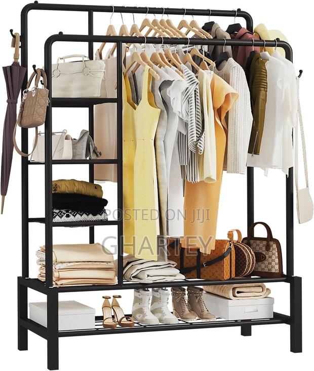 Clothes Metal Hanging Rack With Shelf - Black · Photo 3