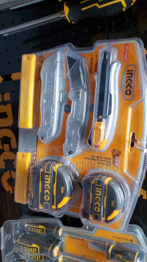 Ingco 2 Pieces Measuring Tape and 3 Utility Knives Set · Photo 1