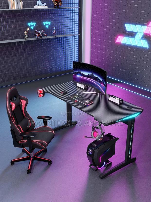 Gaming Desk With RGB LED Lights (Black) · Photo 3