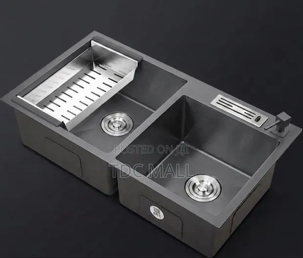 Premium Black Sink–Double Bowl With Knife Holder Accessories · Photo 1
