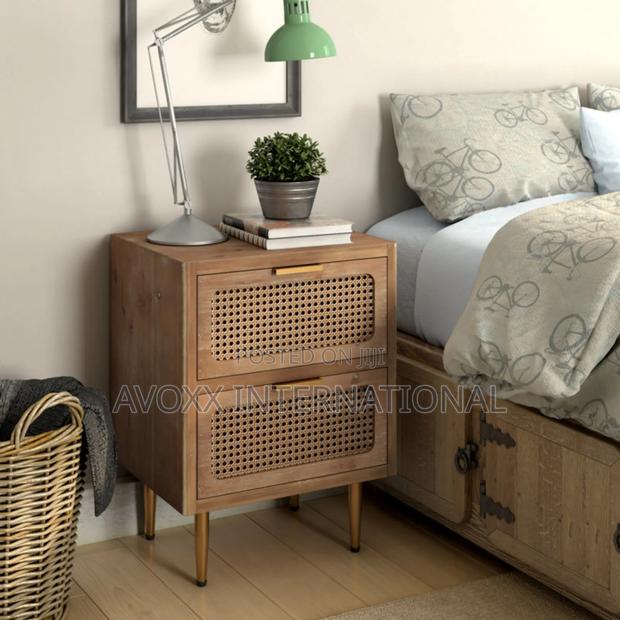 Nador Rustic Woven Fronts Nightstand, 2 Drawer End Table · Photo 1