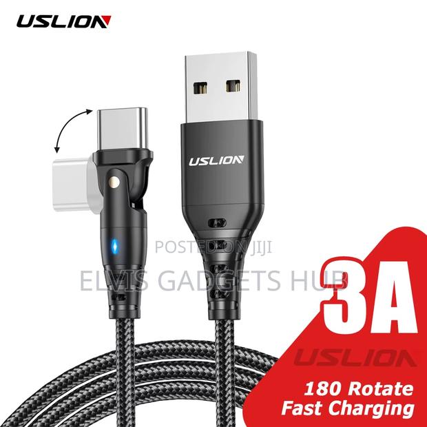 USLION Typce C Braided 180° Rotating Fast Charging Cable · Photo 1