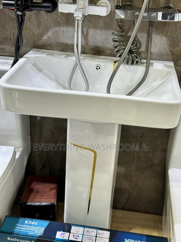 Water Closet and Hand Wash Basin Set-Wc-Basin-White and Gold · Photo 2