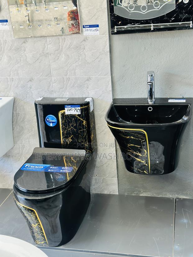 One Piece Water Closet_ Black and Gold Wc and Hanging Basin · Photo 2