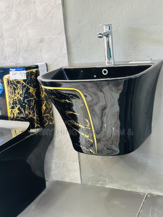 One Piece Water Closet_ Black and Gold Wc and Hanging Basin · Photo 4