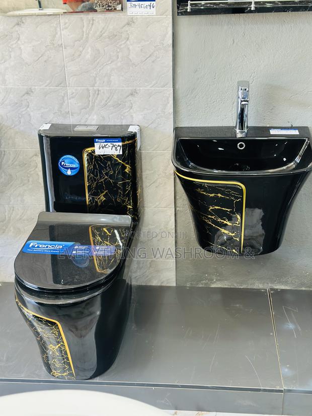 One Piece Water Closet_ Black and Gold Wc and Hanging Basin · Photo 5