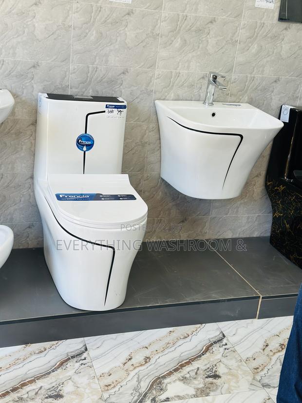 One Piece Water Closet and Basin Set_ Black and White Wc Set · Photo 1