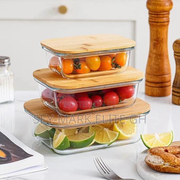 3 Set Borosilicate Glass Bowl With Bamboo Lid · Photo 1