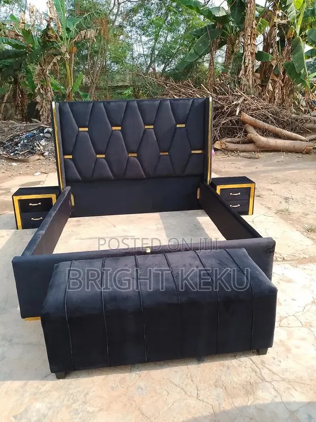 Black Double Bed Frame With Side Drawer and Ottoman · Photo 1
