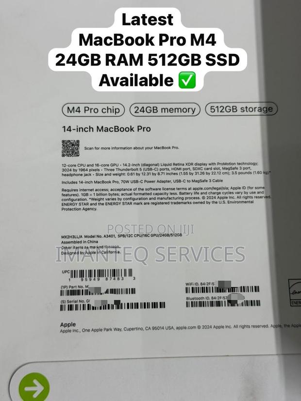New Laptop Apple MacBook Pro 2024 M4 14-Inch 24GB SSD 512GB · Photo 1