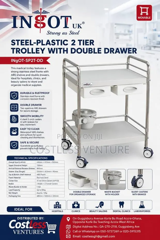 Ingot Steel-Plastic 2-Step Trolley With Double Drawer · Photo 1