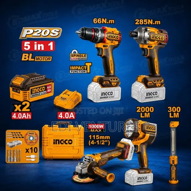 INGCO 5 PCS Cordless Industrial Combo Kit - CKLI20595 · Photo 1