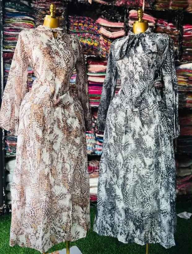 Ladies Long Sleeve Snake Print Dress With Bow Tie Neck - Maxi Dress · Photo 1