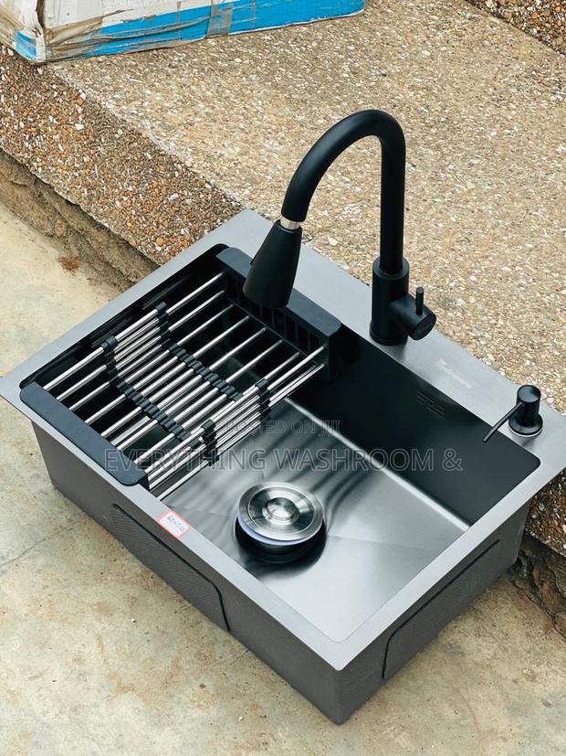 Black Sink Single Bowl_ Pullout Faucet Included · Photo 1