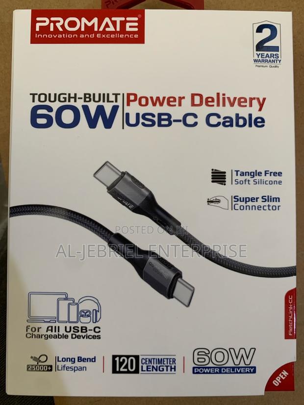 Promate Fletchlink-Cc 60W Power Delivery USB-C Cable · Photo 1