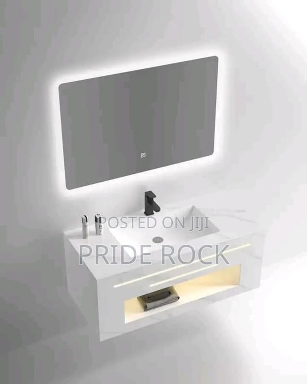White Marble Cabinet Vanity Basin With Led Mirror Set · Photo 1