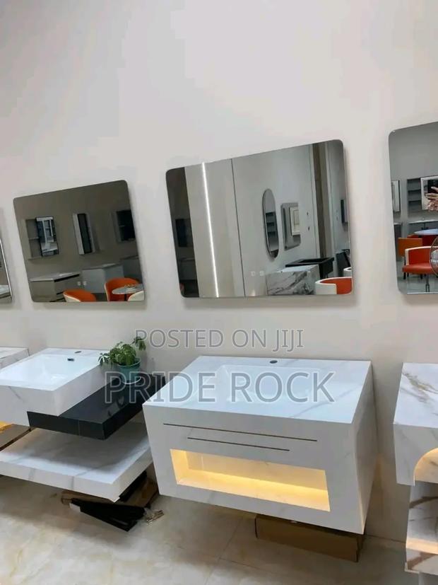 White Marble Cabinet Vanity Basin With Led Mirror Set · Photo 2