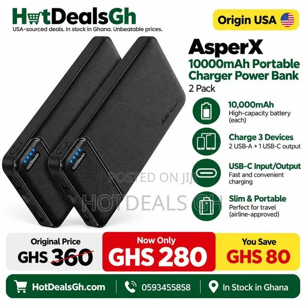 AsperX 2 Pack 10000mAh Portable Charger Dual USB Power Bank · Photo 1