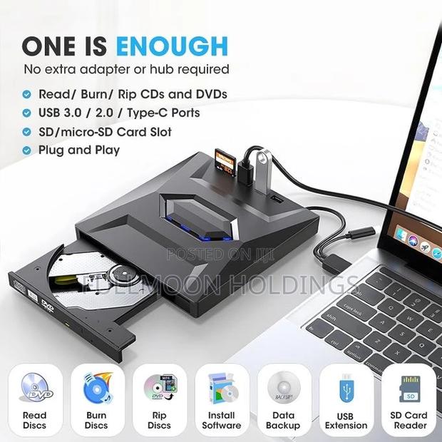 External DVD Rw Cd Writer With USB Hub Card Reader Type C · Photo 1