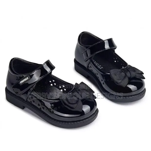 Conoli Glossy Bow Mary Jane Shoes for Girls-Black · Photo 1