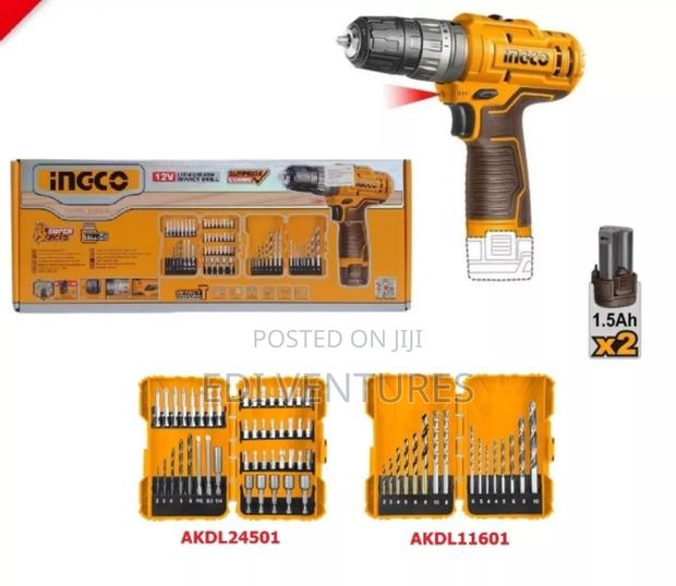 Ingco Cordless Drill 12v + 2 Batteries + Accessories · Photo 2