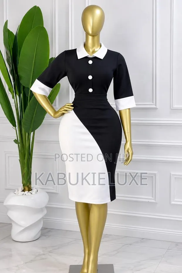 Classy Black and White Colour-Block Office Dress · Photo 1