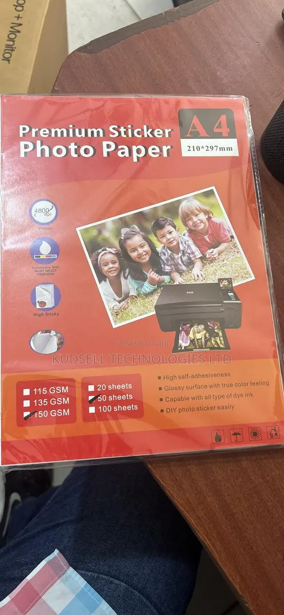 Premium Sticker Photo Paper - 50 Sheet - 115 GSM - Glossy - A4 - White · Photo 1