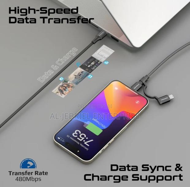 Promate 2-in-1 Mfi USB-C to USB-C and Lightning 60w Cable · Photo 2
