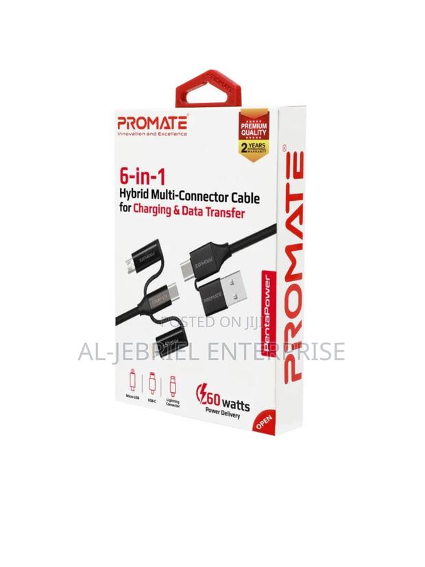Promate 60w PD 6- In1 Hybrid Multi-Connector Cable · Photo 1