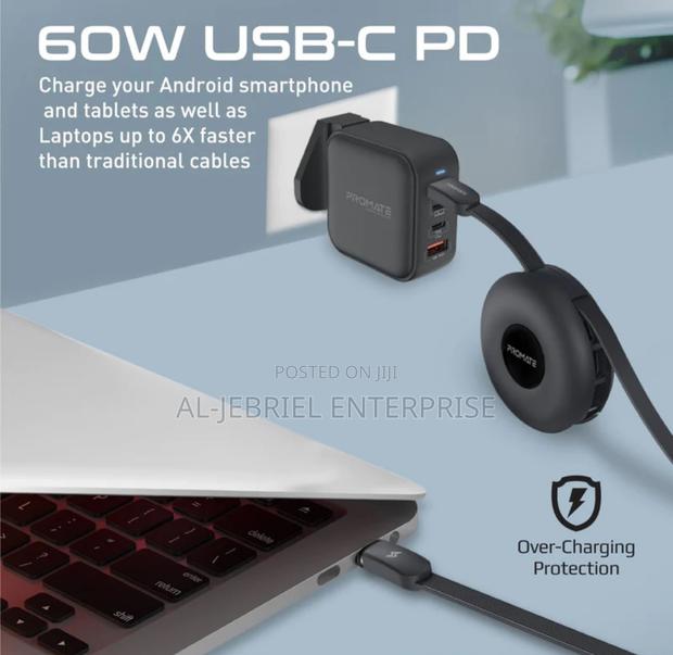 3-in-1 Promate Auto-Recoil USB-C Cable With Magnetic USB-C · Photo 2