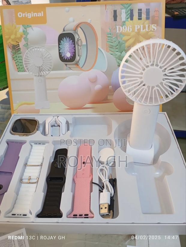 D96 Plus Smartwatch With Mini Fan, Bt Headphone Set- Silver · Photo 2