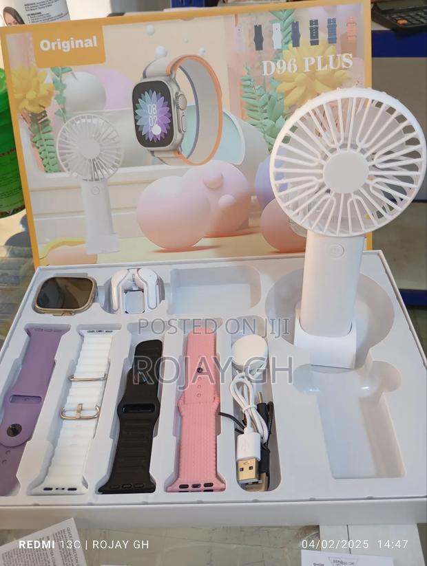 D96 Plus Smartwatch With Mini Fan, Bt Headphone Set- Silver · Photo 4