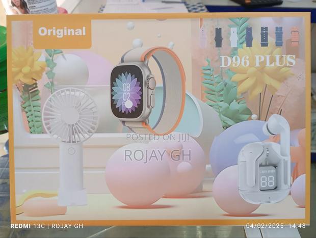 D96 Plus Smartwatch With Mini Fan, Bt Headphone Set- Silver · Photo 6