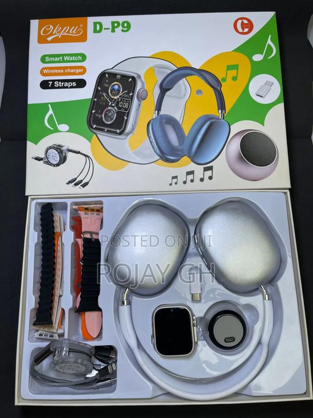 D P9 Smartwatch Combo With Mini Bt Speaker Airpod - Silver · Photo 1