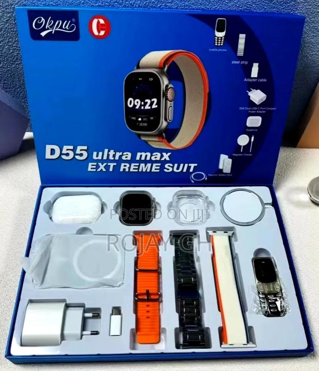 Ultra D55 Smartwatch + Mini Phone + Airpod + Magsafe- Orange · Photo 1