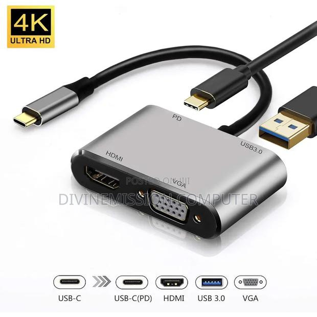 Type C Hub 4 In1 Hdmi,VGA,USB,TYPE C. Support · Photo 1