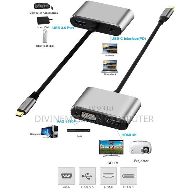Type C Hub 4 In1 Hdmi,VGA,USB,TYPE C. Support · Photo 2