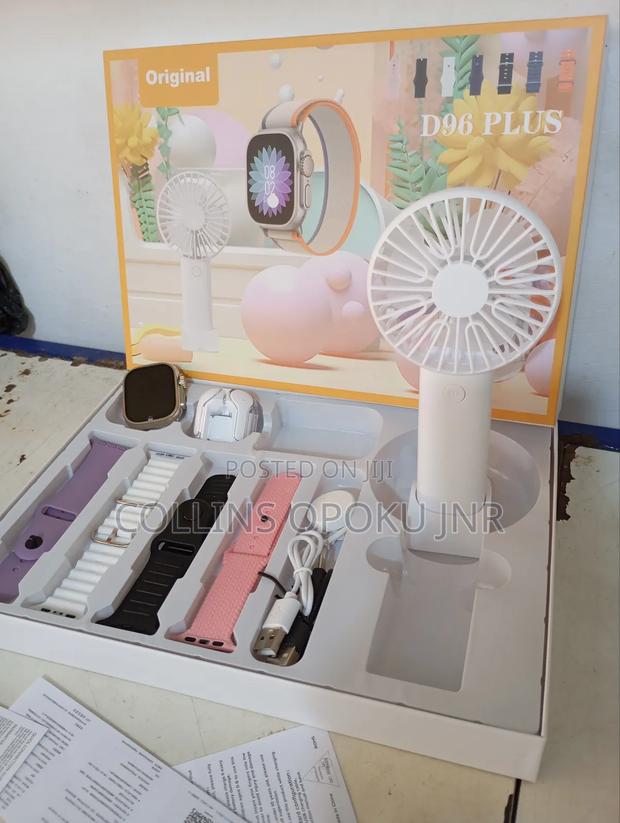 D96 Plus Smartwatch With Airdrop Hand Fan Combo - White · Photo 1