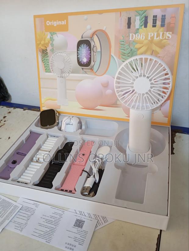 D96 Plus Smartwatch With Airdrop Hand Fan Combo - White · Photo 3