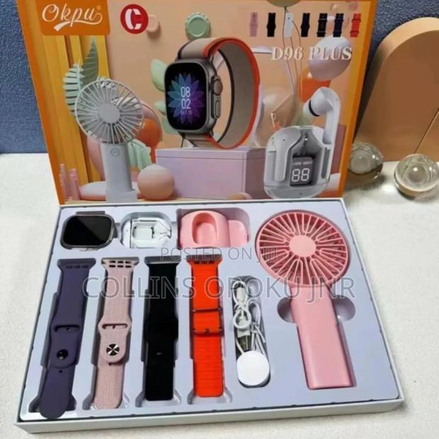 7-in-1 Ultra D96 Plus Smart Watch Earphone With 1 Fan-Pink · Photo 1