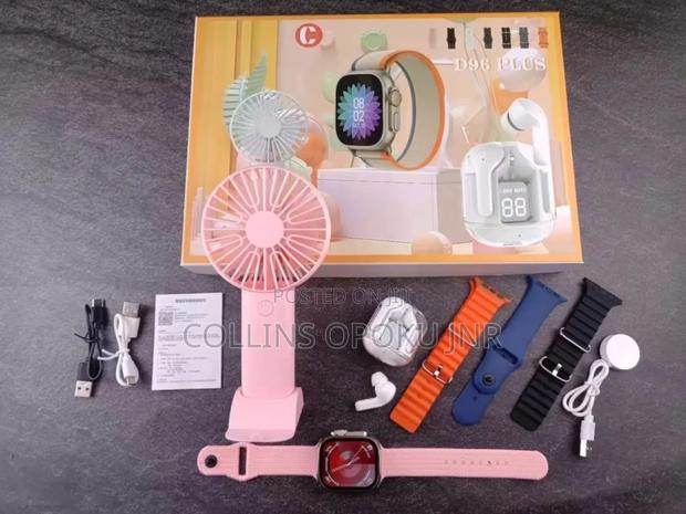 7-in-1 Ultra D96 Plus Smart Watch Earphone With 1 Fan-Pink · Photo 3