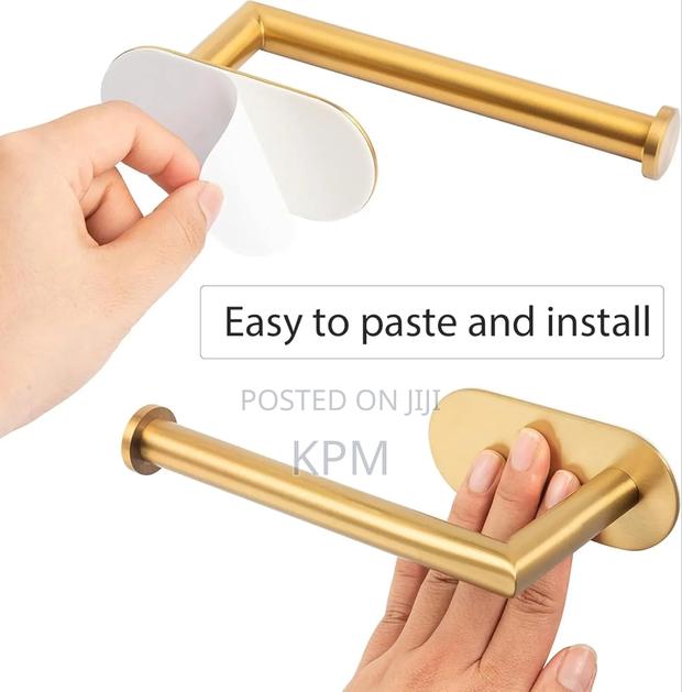 No Drill Adhesive Toilet Roll Holder Gold Color · Photo 3