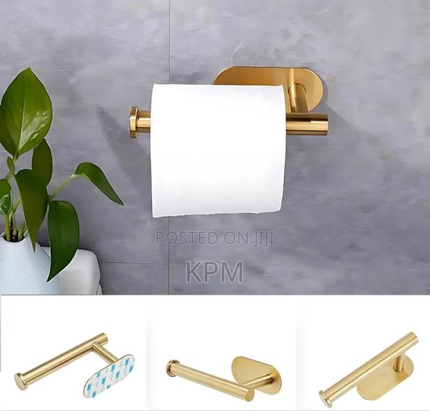No Drill Adhesive Toilet Roll Holder Gold Color · Photo 1