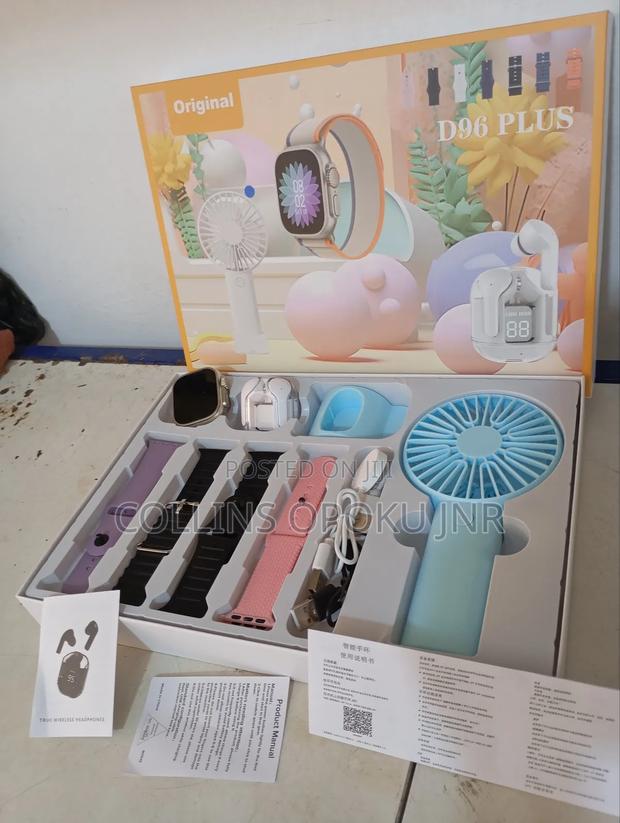 D96 Plus Smartwatch With Mini Hand Fan Earbud Set - Blue · Photo 2