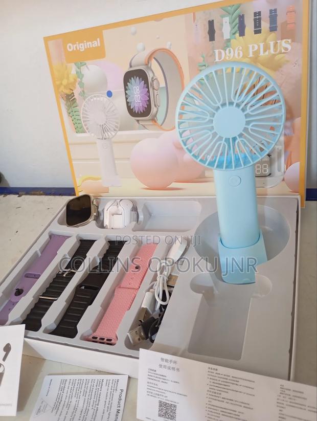 D96 Plus Smartwatch With Mini Hand Fan Earbud Set - Blue · Photo 3