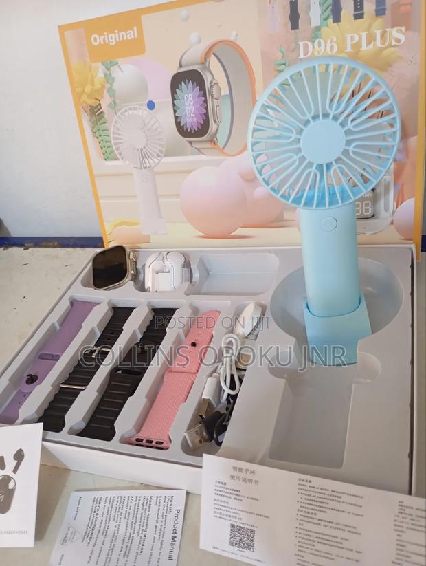 D96 Plus Smartwatch With Mini Hand Fan Earbud Set - Blue · Photo 4
