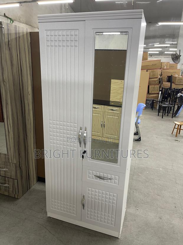 Solid Wooden Design 2 Door Wardrobe With Drawer and Mirror · Photo 1