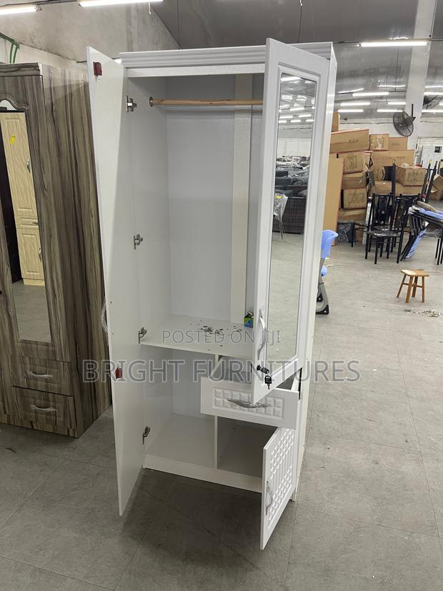 Solid Wooden Design 2 Door Wardrobe With Drawer and Mirror · Photo 2