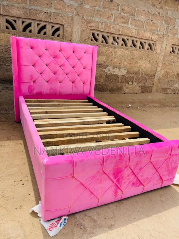 One and Half Pink Fabric Bed Frame · Photo 1